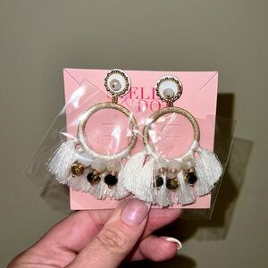 Stella & Dot Elegant White and Gold Tassel Earrings NWT